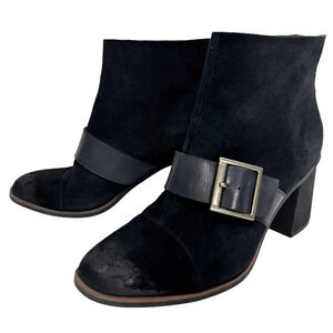 Kork Ease Black Denoon Burnished Cap Toe Strap Buckle Detail Ankle Boot Size 9.5